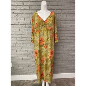 Dress-U-II by Sharon Women Yellow Floral Long Sleeve Maxi Dress Size 14